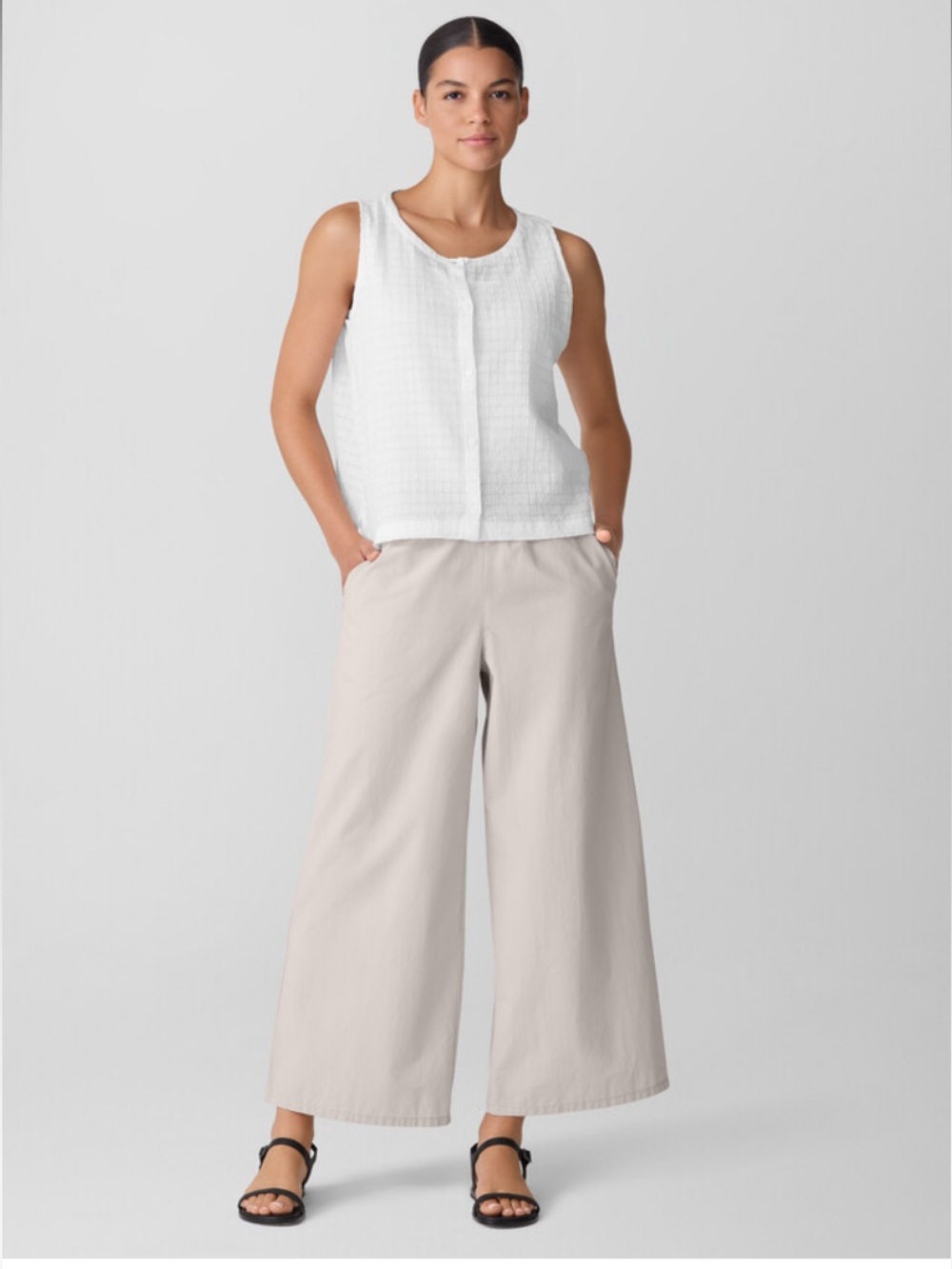EILEEN FISHER Wide-Leg Cropped Pants in Light Beige